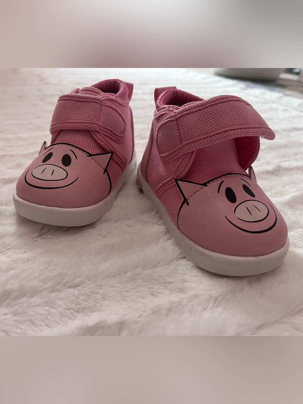 Kids Pink Pig Face Ikiki Velcro Sneakers